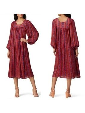 Sweet Baby Jamie Red Floral Boho Midi Dress Women's XL